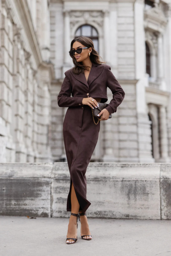 Komplet marynarka +spódnica midi zamszowa warris