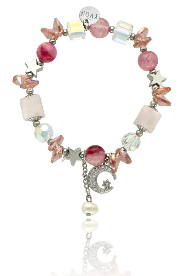 Bransoletka lovely stones z kryształkami kwarc różowy b96982 z księżycem