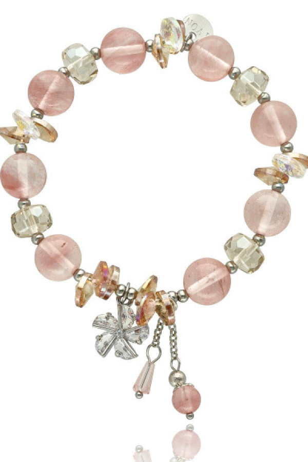 Bransoletka lovely stones z kryształkami kwarc wiśniowy b96988 z kwiatem