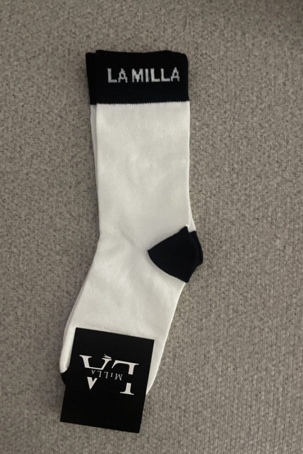Skarpetki wysokie z logo la milla śmietana z czernią