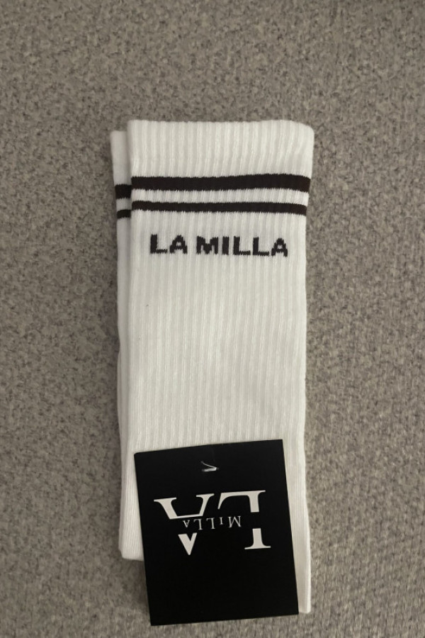 Skarpetki z lampasem la milla białe z brązowym paskiem