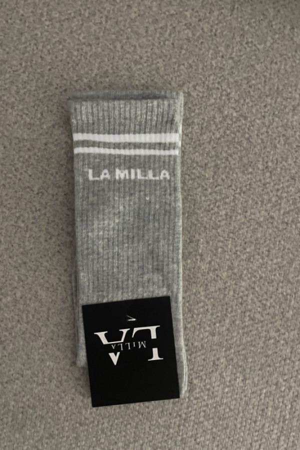 Skarpetki z lampasem la milla szare z białym paskiem