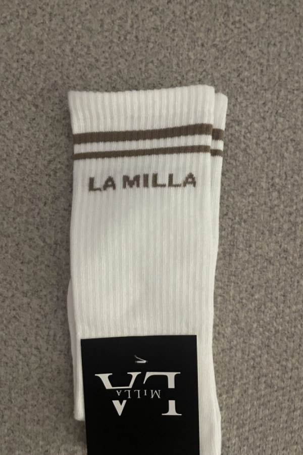 Skarpetki z lampasem la milla białe z beżowy paskiem