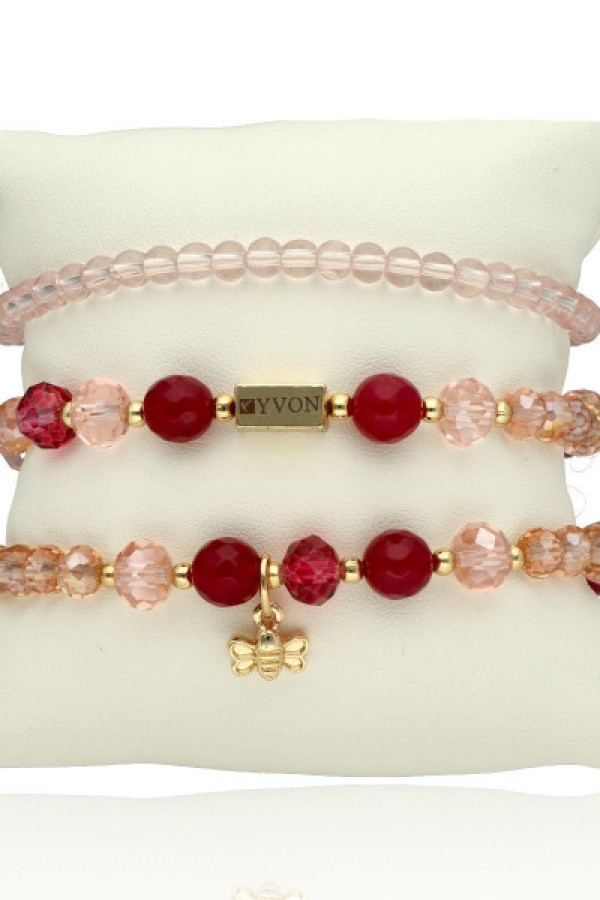 Zestaw 3 bransolet koralików kamieniami naturalnymi granat b97451