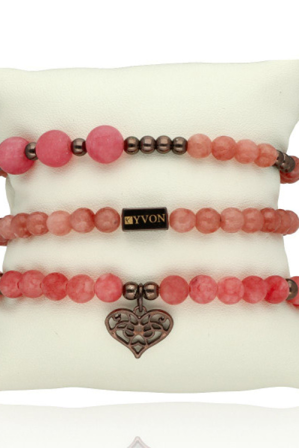 Zestaw 3 bransolet koralików kamieniami naturalnymi kwarc różowy b97453