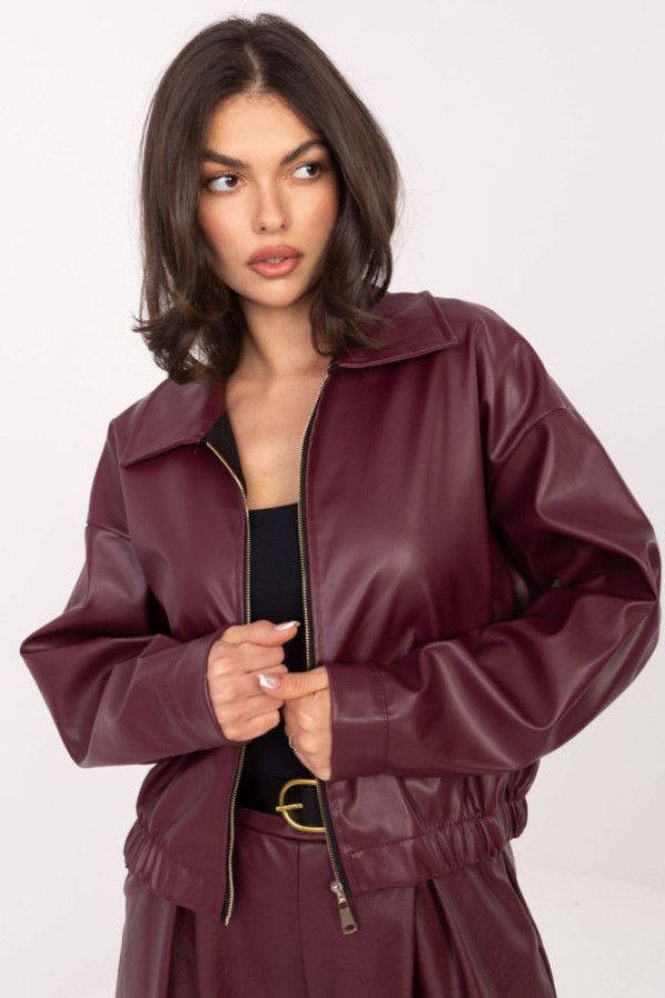 Kurtka damska skórzana z kieszeniami bordowa uni