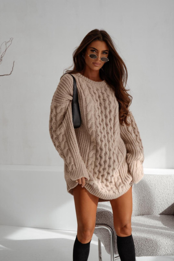 Sukienka sweterkowa oversize warkocz z wełną me gusta beżowy uni
