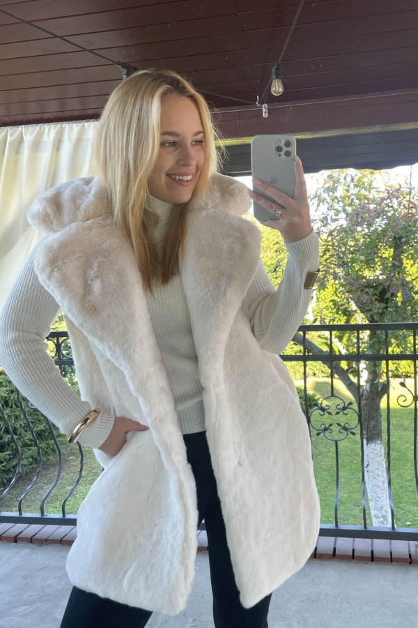 Kamizelka futrzana biała jasny kremowy