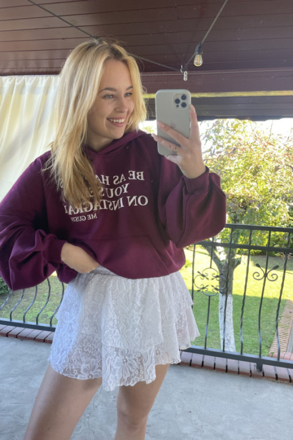 Bluza oversize z kapturem me gusta bordowa uni