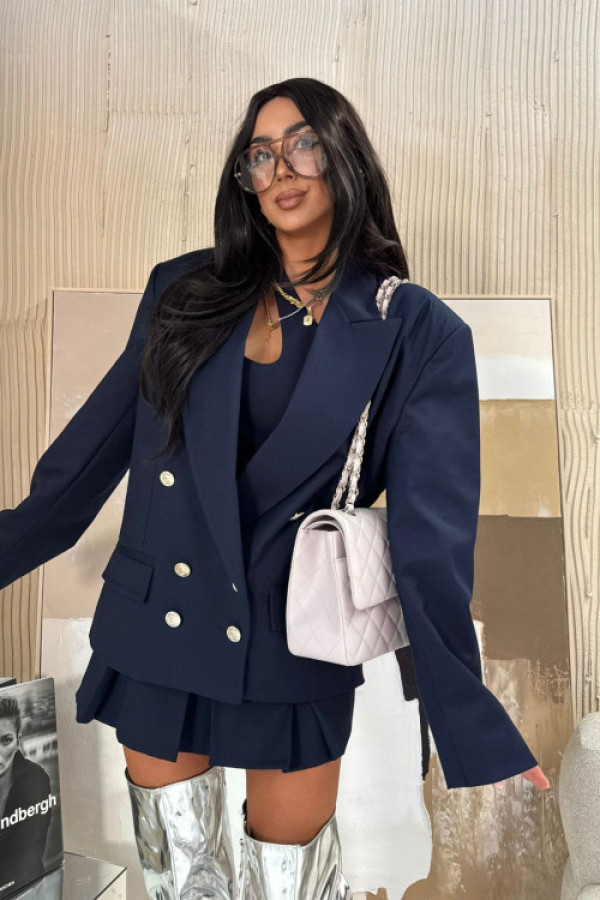 Marynarka oversize granatowa la milla z złotymi guzikami