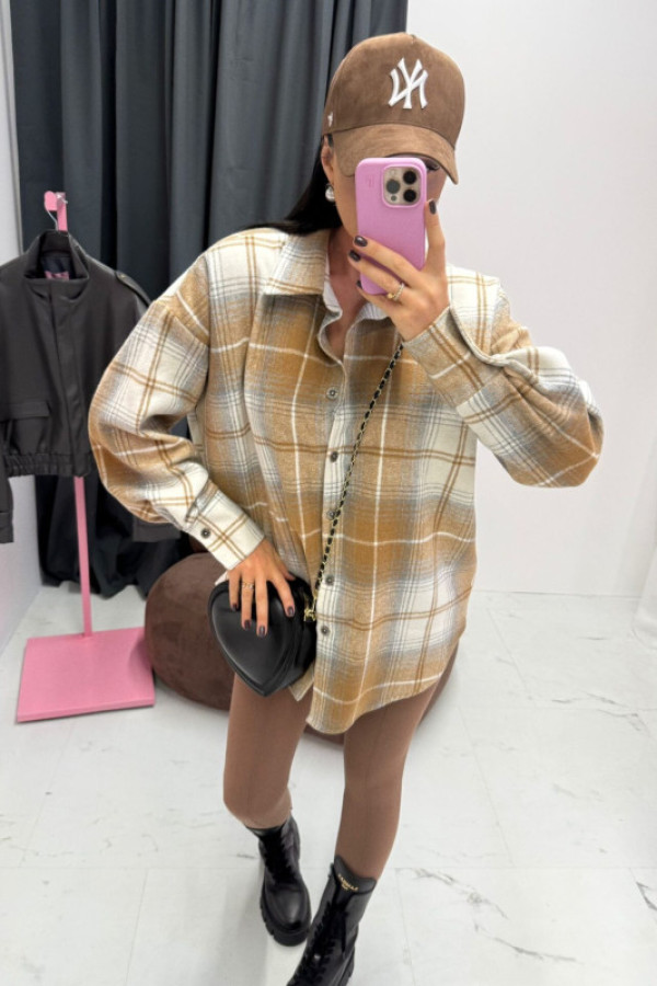 Koszula flanela w kratę karmel la milla oversize