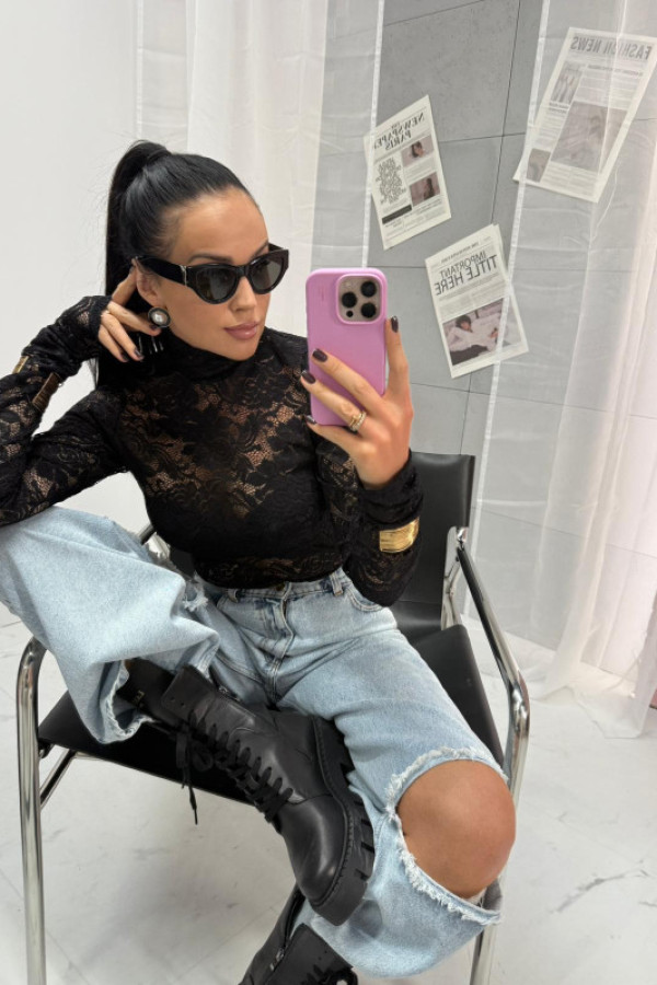 Bluzka golf koronkowa czarna la milla