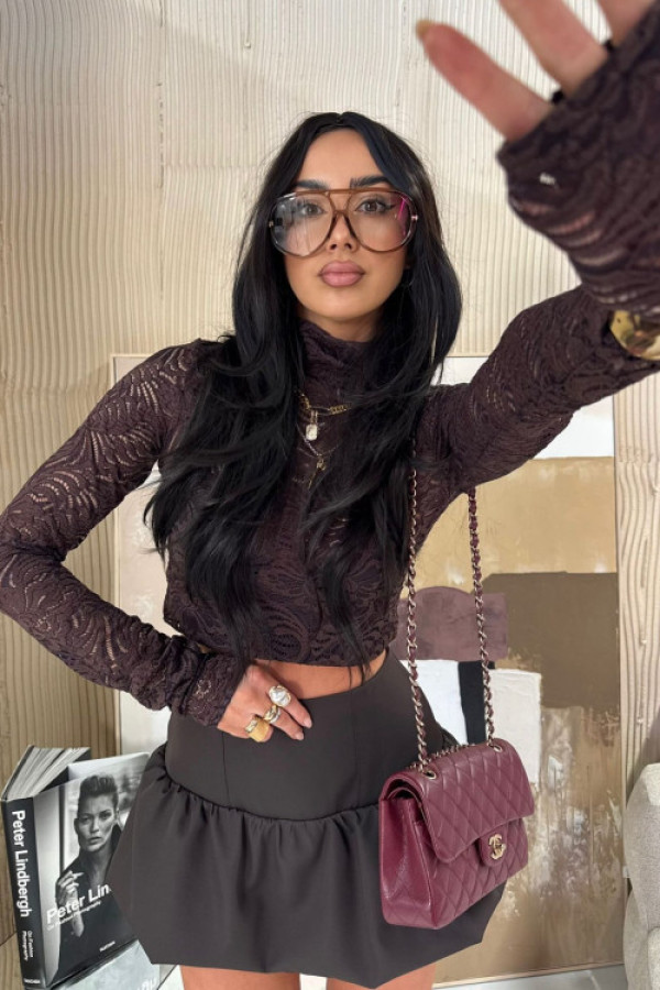 Bluzka golf koronkowa czekoladowa la milla