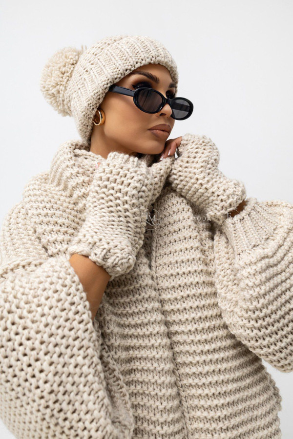 Komplet zimowy czapka+szal +rękawiczki + ocieplacze cora beżowy tmc