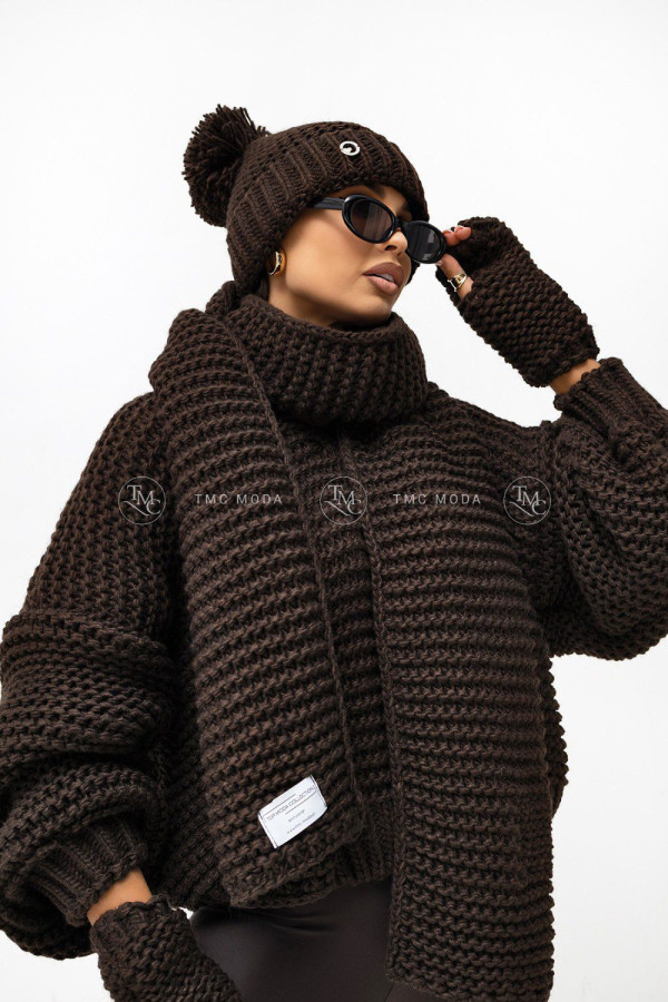 Komplet zimowy czapka+szal +rękawiczki + ocieplacze cora choco tmc