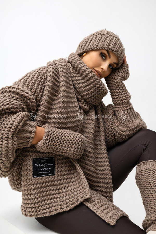 Komplet zimowy czapka+szal +rękawiczki + ocieplacze cora cappuccino tmc