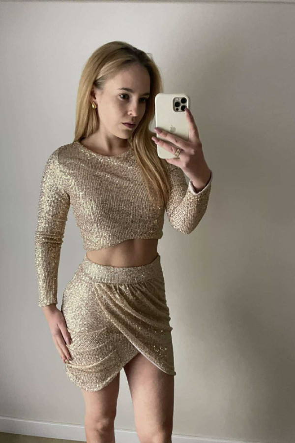 Komplet top +spódnica stella cekinowy złota