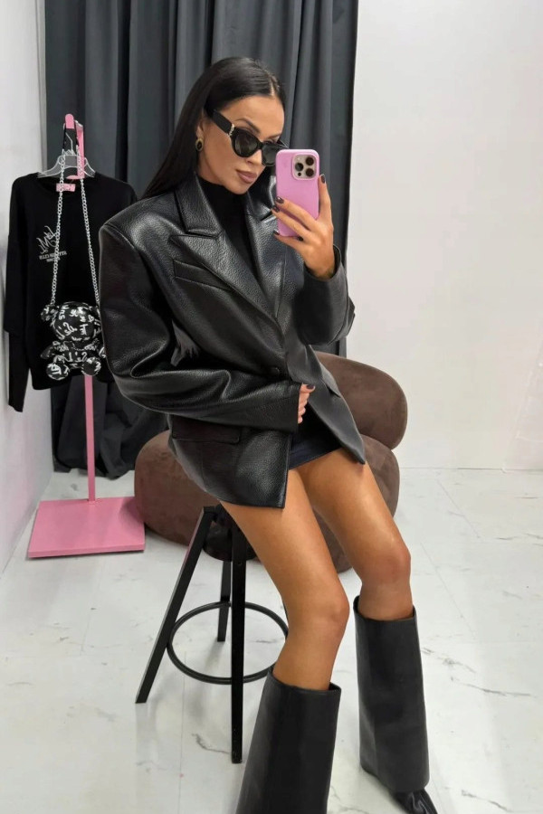 Marynarka skórzana la milla premium oversize czarna