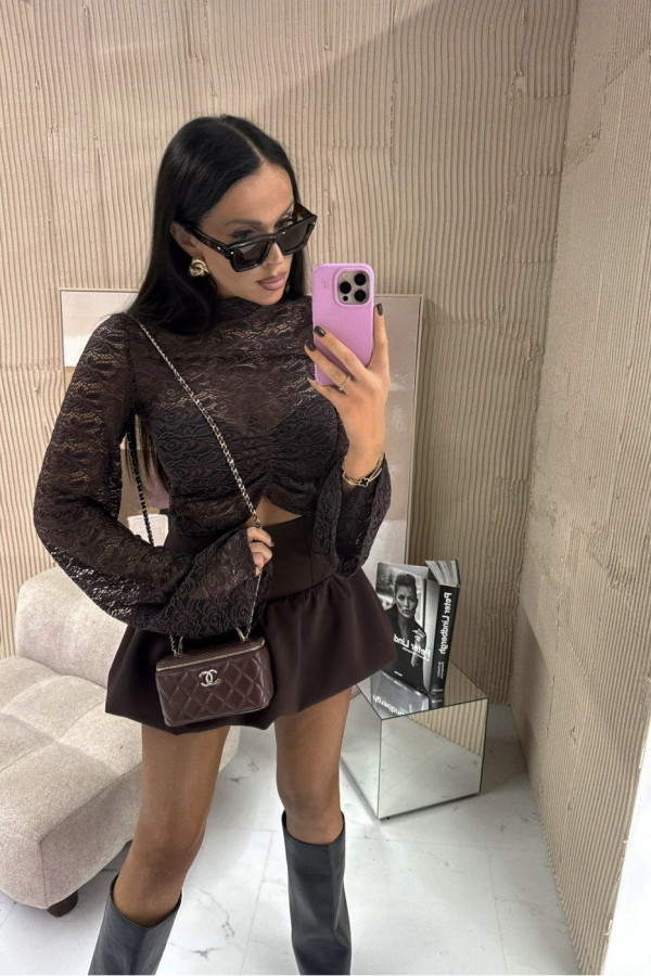 Bluzka golf koronkowa marszczona la milla czekoladowe