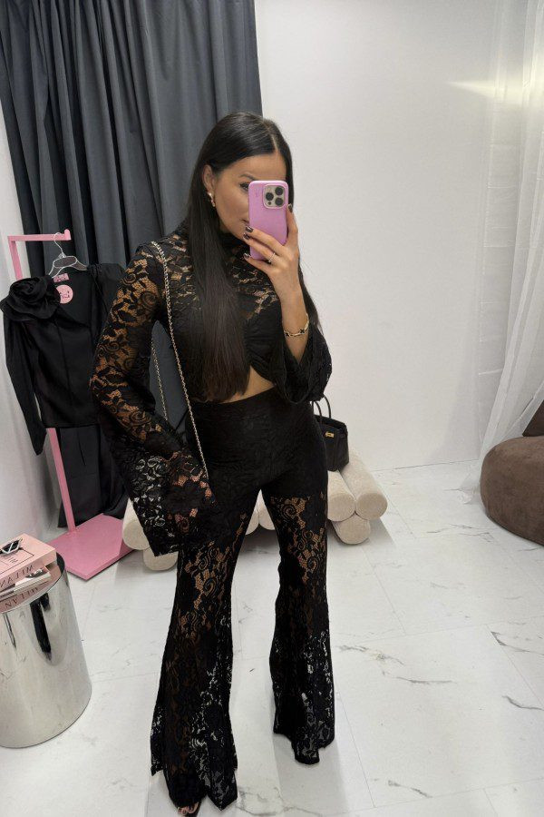 Bluzka golf koronkowa marszczona la milla czarne