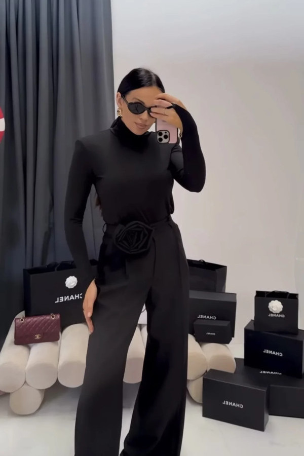 Spodnie materiałowe eleganckie z różą la milla czarne