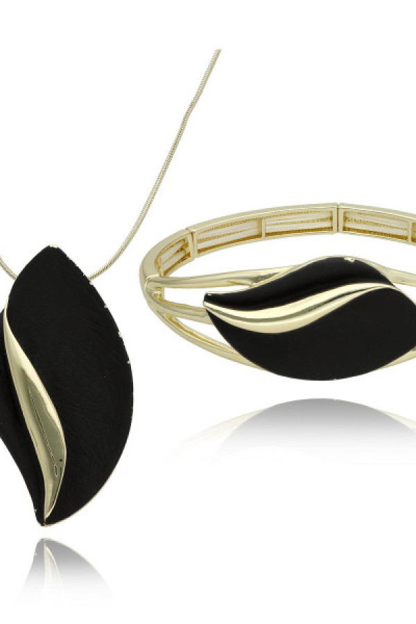 Komplet biżuteri naszyjnik + bransoletka artystyczny yvon liść s97231