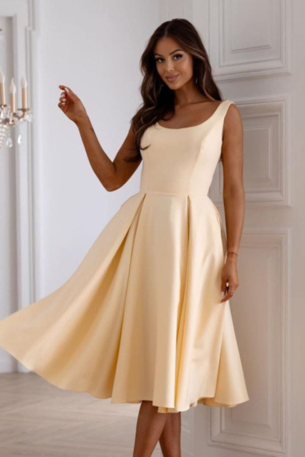 Selena cytrynowa sukienka midi rozkloszowana