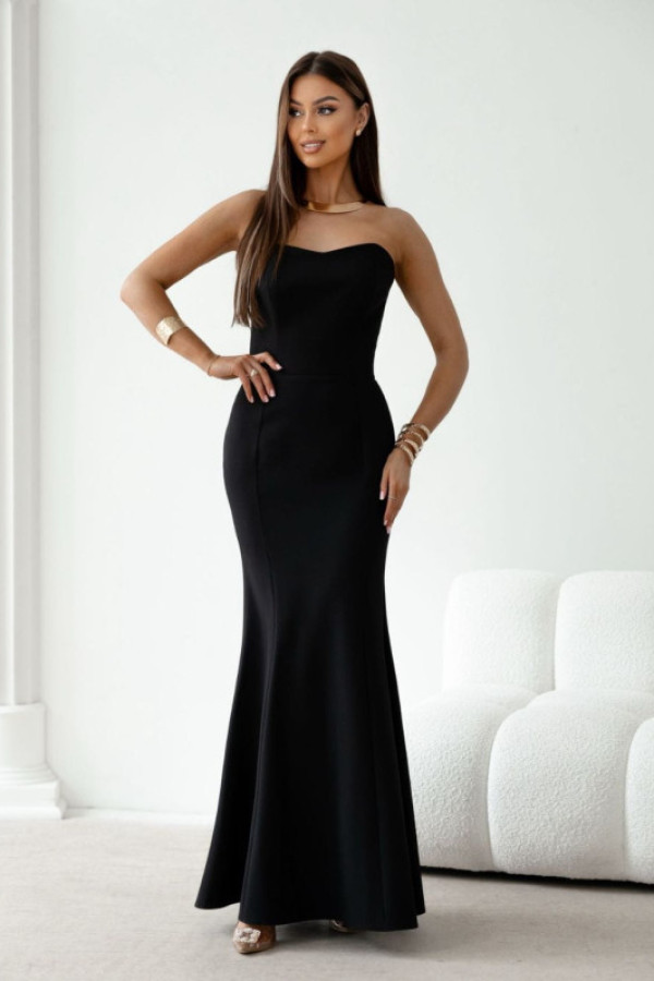 Chantel gorsetowa czarna maxi sukienka o kroju rybki