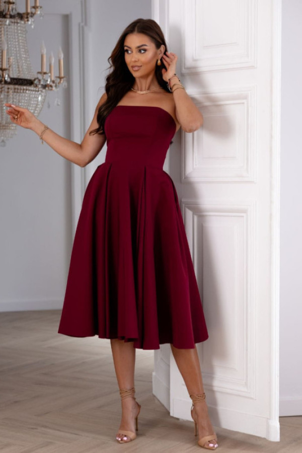 Beauty gorsetowa bordowa sukienka midi