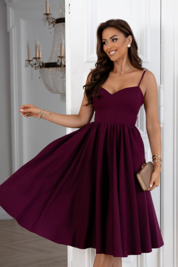 Lover bordowa midi sukienka na cienkich ramiączkach