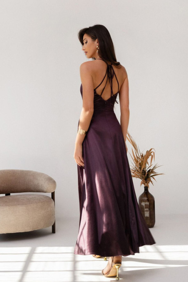 Princess brązowa satynowa elegancka sukienka wieczorowa