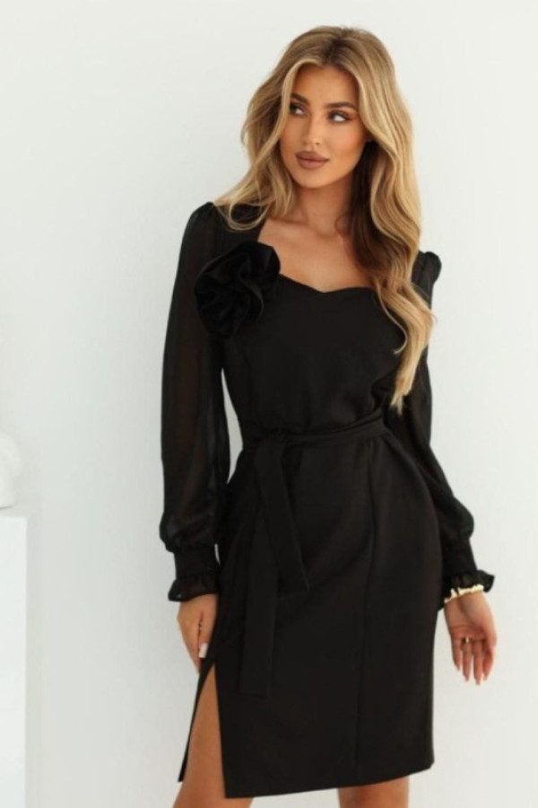 Lisa czarna elegancka sukienka z długim rękawem