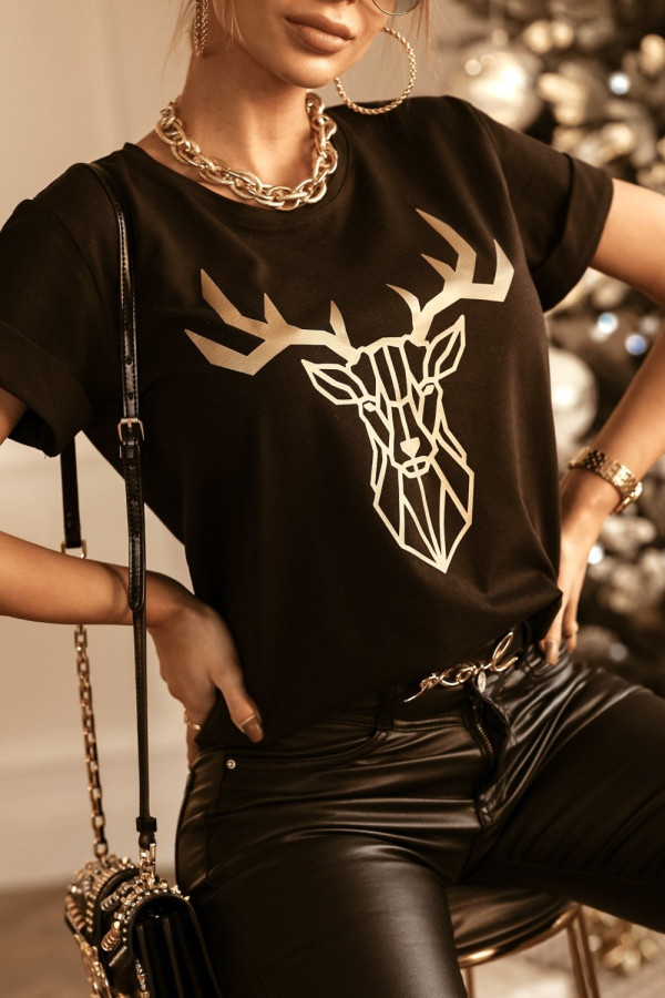 T-shirt złoty jeleń czarny