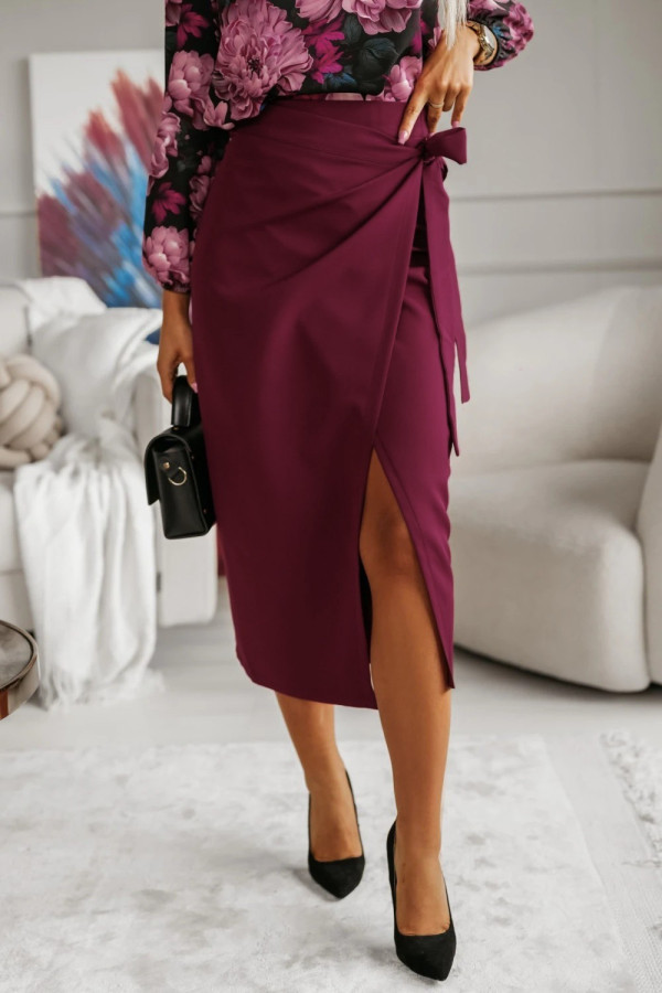Spódnica midi marina wiązana na boku bordowa