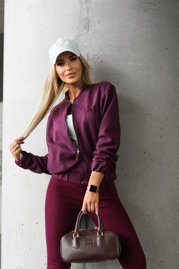 Kurtka bomberka marina z eko zamszu zapinana na suwak burgundowa