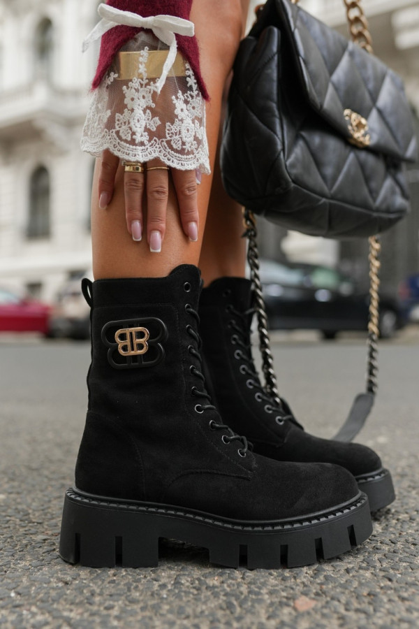 Botki z eko zamszu bb za kostkę czarne