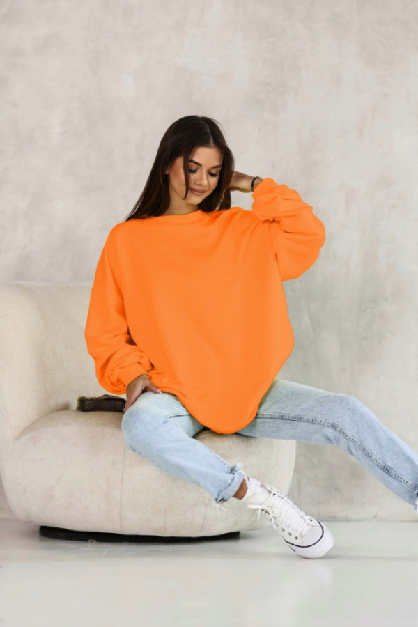 Bluza bawełniana o kroju oversize marszczona przy rękawach pomarańczowa