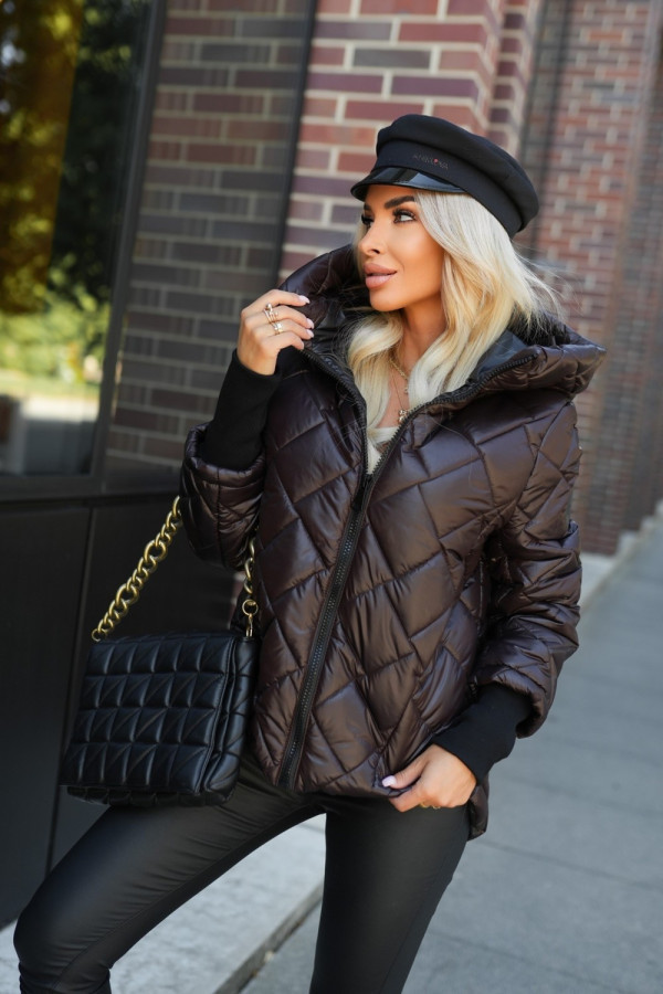 Kurtka pikowana manchester z kapturem czekoladowa