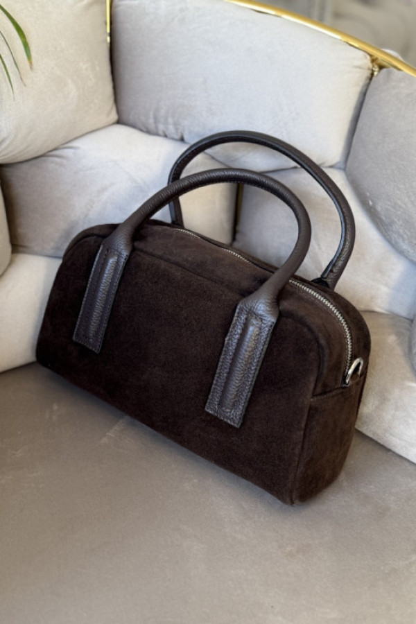 Torebka kuferek premium ze skóry naturalnej czekoladowa