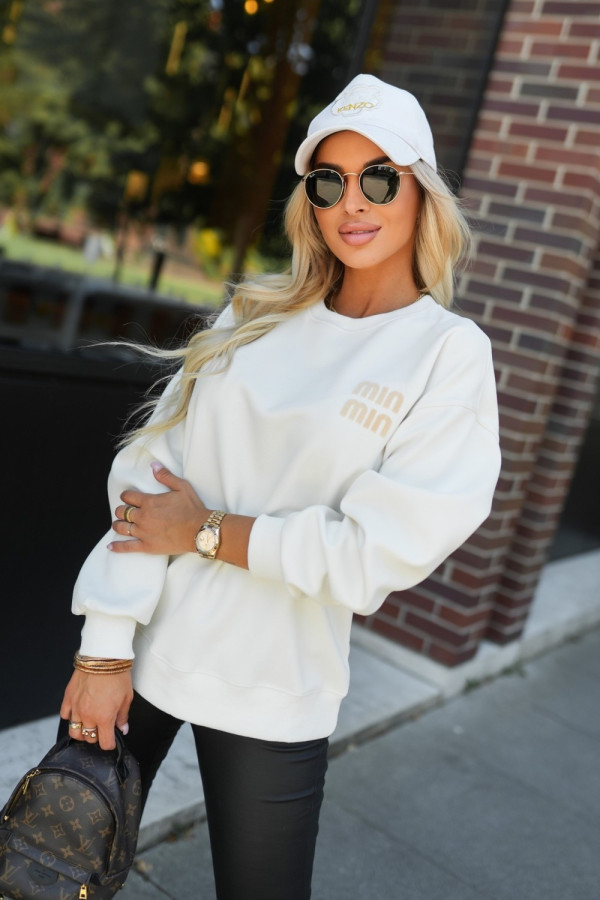 Bluza dresowa bawełniana z minimalistycznym napisem ecru