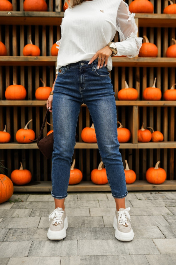 Spodnie jeansowe z wysokim stanem niebieski jeans