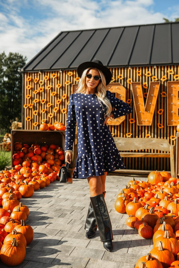 Sukienka bawełniana z falbanką w kropki granatowa