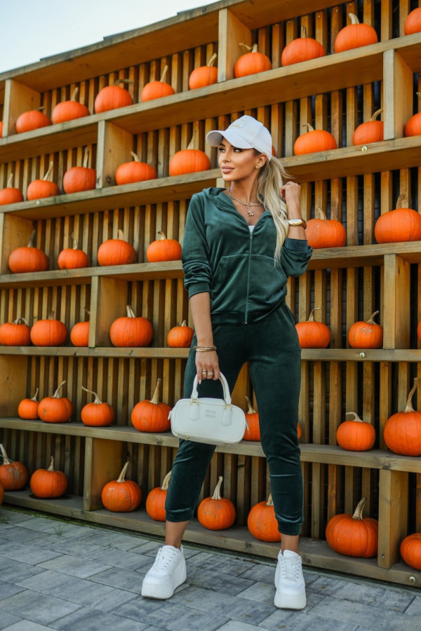 Komplet dresowy welurowy ontario bluza z kapturem + spodnie szmaragdowy