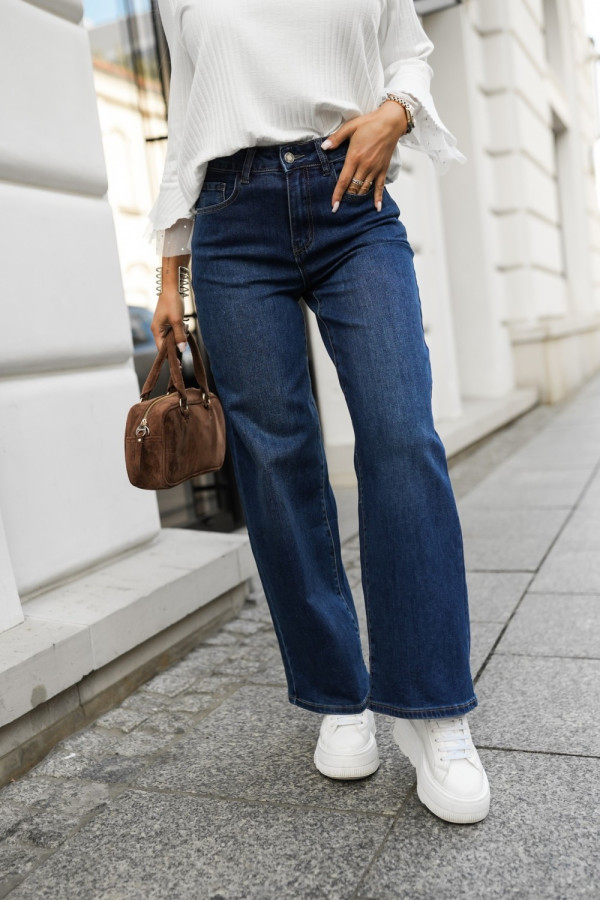Spodnie jeansowe wide leg z wysokim stanem granatowy jeans