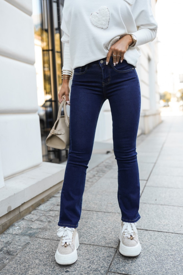 Spodnie jeansowe dzwony ze średnim stanem granatowy jeans