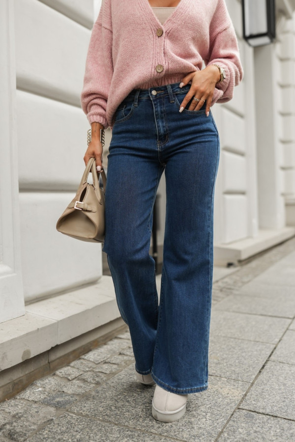 Spodnie jeansowe wide leg z wysokim stanem niebieski jeans