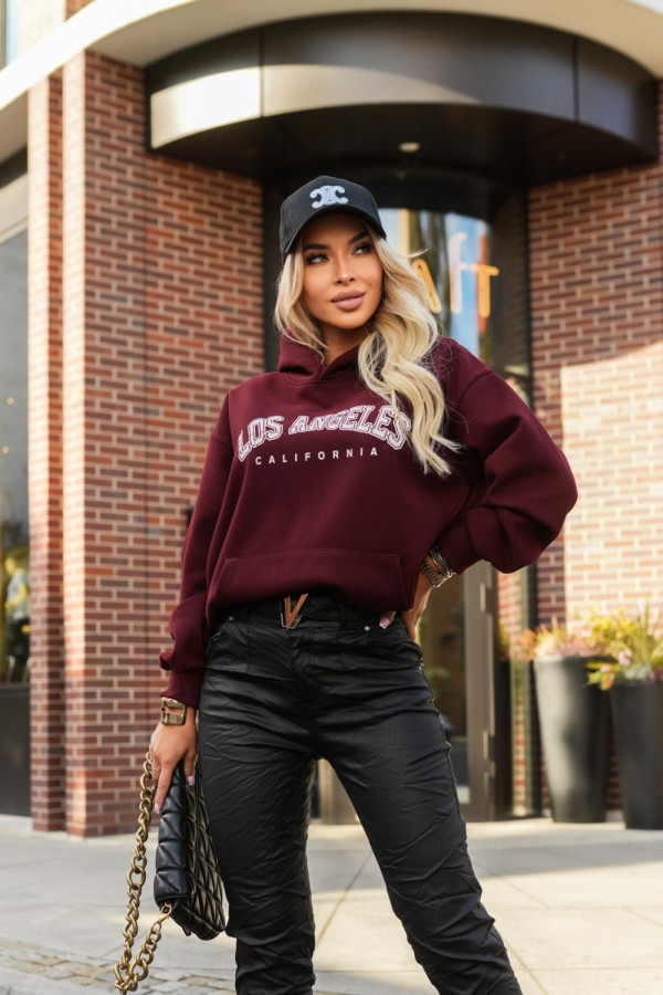 Bluza dresowa z kapturem los angeles california burgundowa
