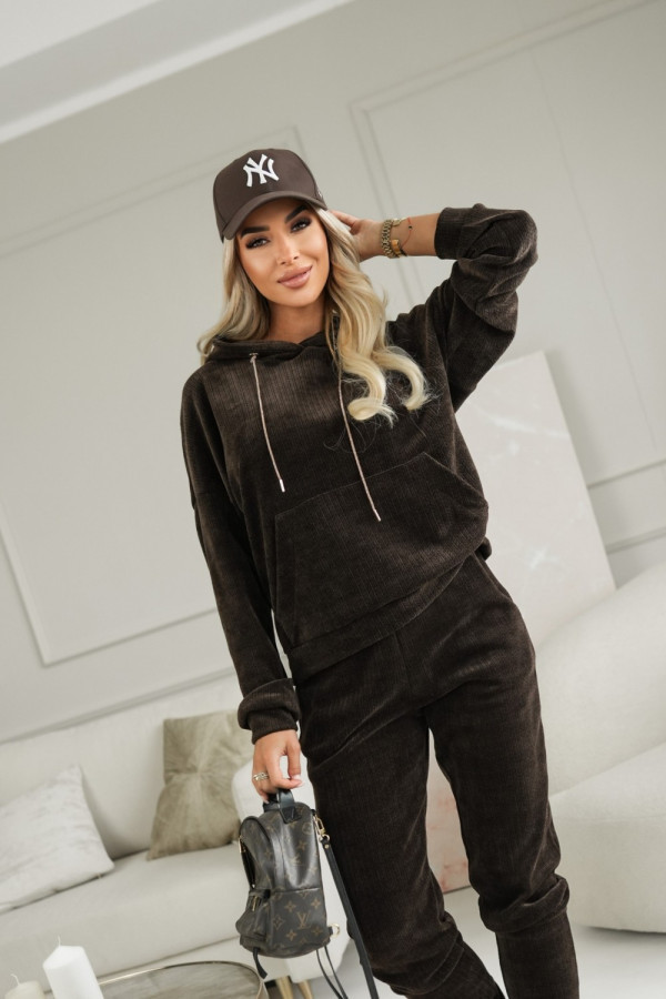 Bluza dresowa z kapturem tiago z warkoczowym splotem czekoladowa