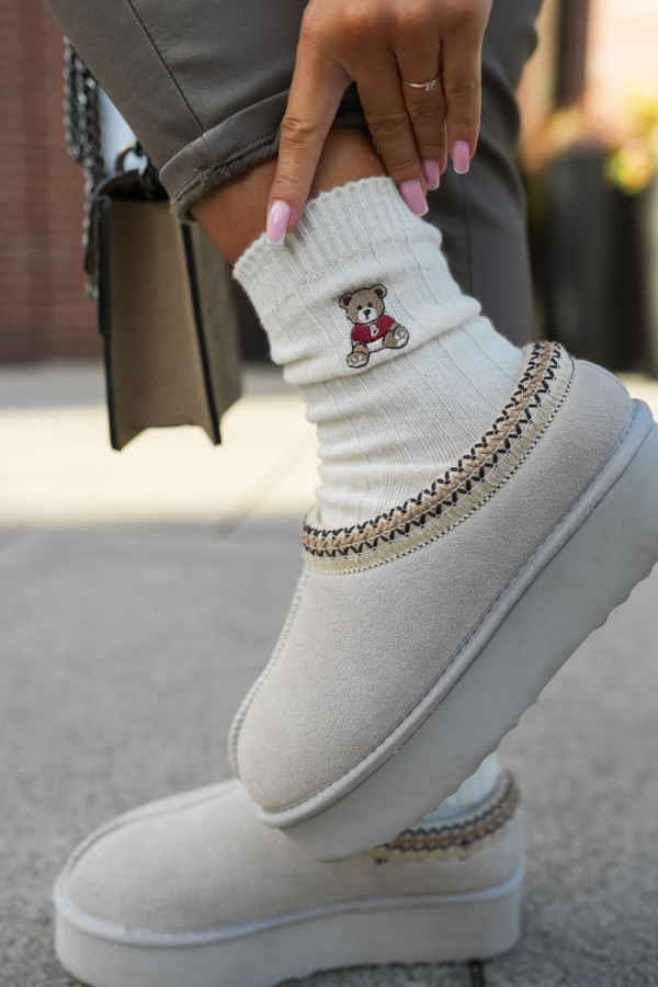 Ciepłe skarpety z wełną teddy bear białe