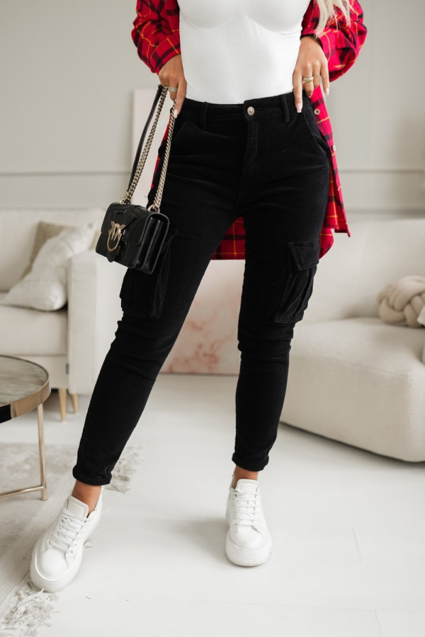 Spodnie sztruksowe bojówki czarne